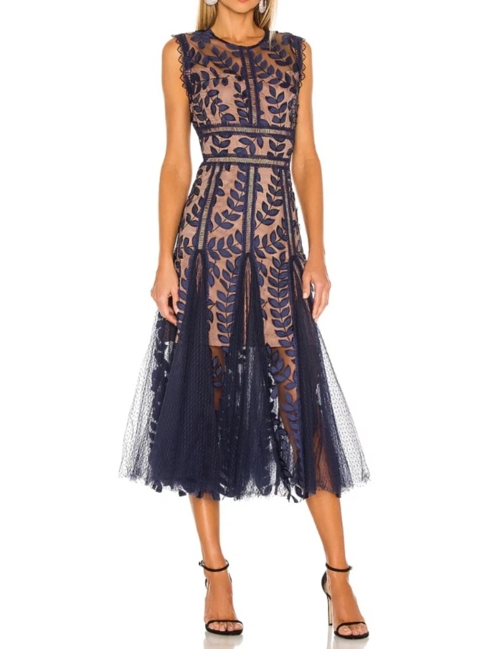 Bronx & Banco Saba Embroidered Mesh Midi-Dress